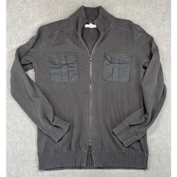 Kenneth Cole Sweater Men M Black Full Zip Rib Knit Military Style Casual Capsule - Picture 1 of 10